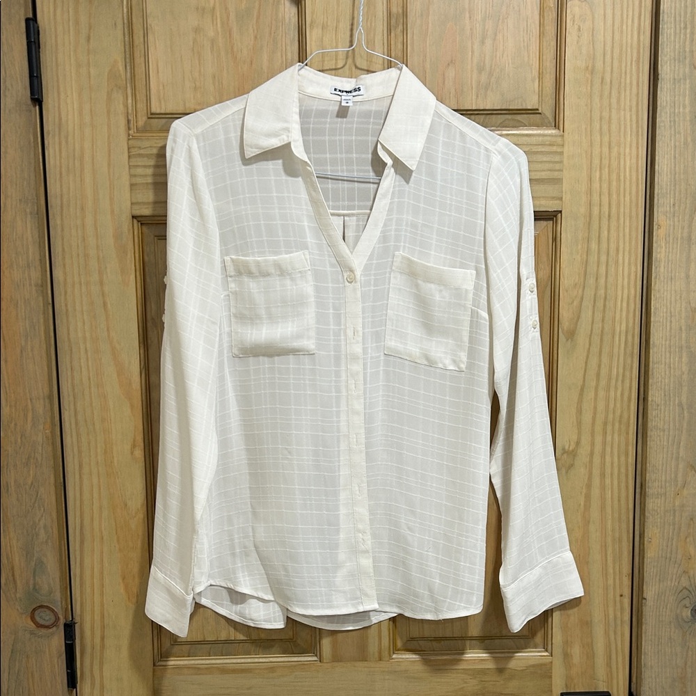 Express Ivory Checkered Blouse